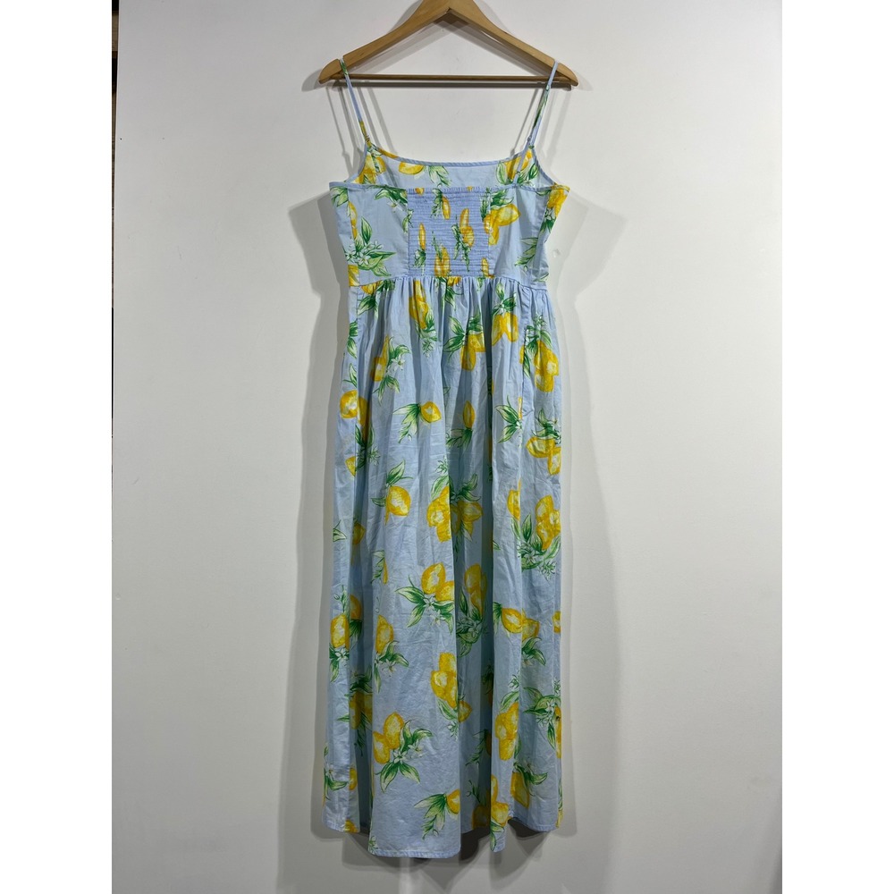 Gap Euro Summer Lemon Print Basque Waist Cotton Midi Dress Smocked Boho Medium - Picture 4 of 11
